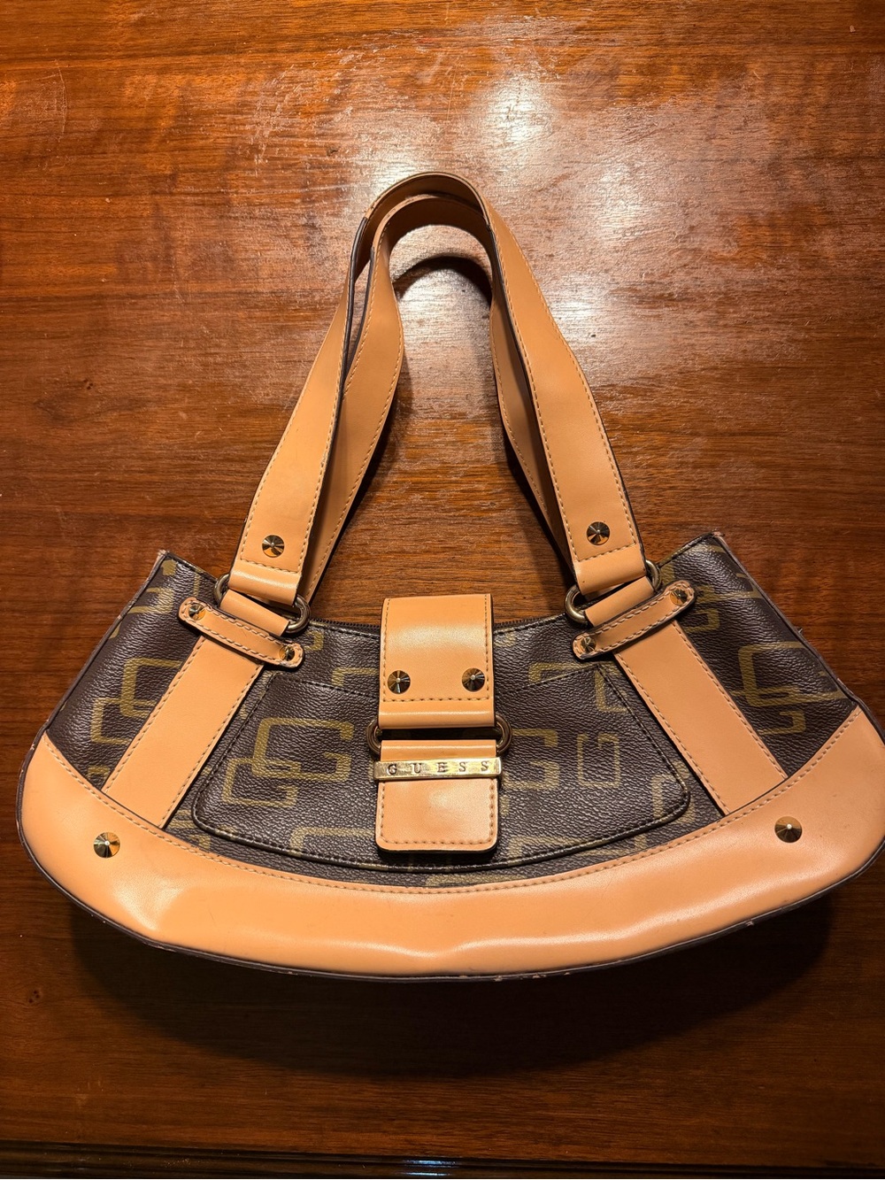 Vintage Y2K GUESS Brown & Tan Monogram Shoulder Bag